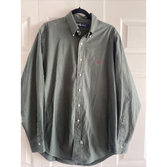 Ralph Lauren Men's 100% Cotton Green Long Sleeve Dress Shirt Large - Picture 1 of 7